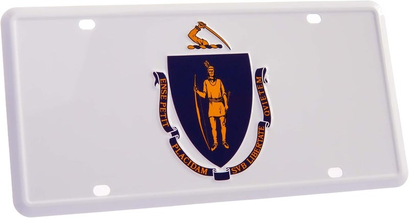 Pickwicks Massachusetts State Flag License Plate – Embossed HD Aluminum – Bay State Pride – Decorative Car Tag – 6”x12” Novelty Metal Sign (Massachusetts) - Image 1